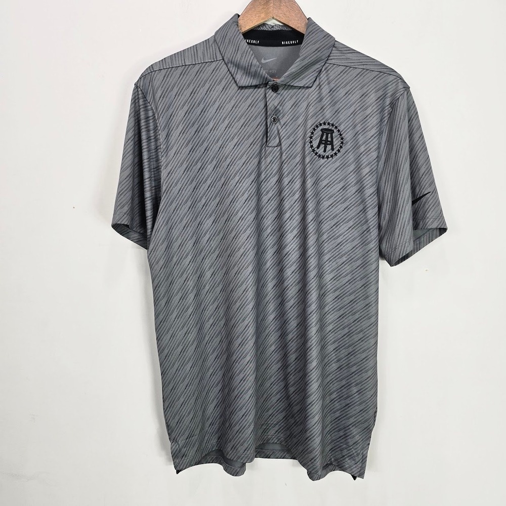 Nike Barstool‎ Sports Dri-FIT Golf Polo Shirt Mens Grey Stripe Short Sleeve L